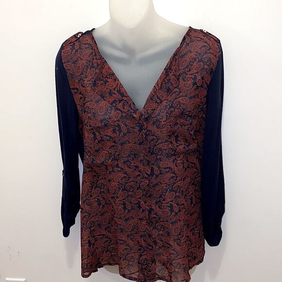 Femme Large L women’s top long sleeve boho vintage sheer button up - Picture 1 of 9